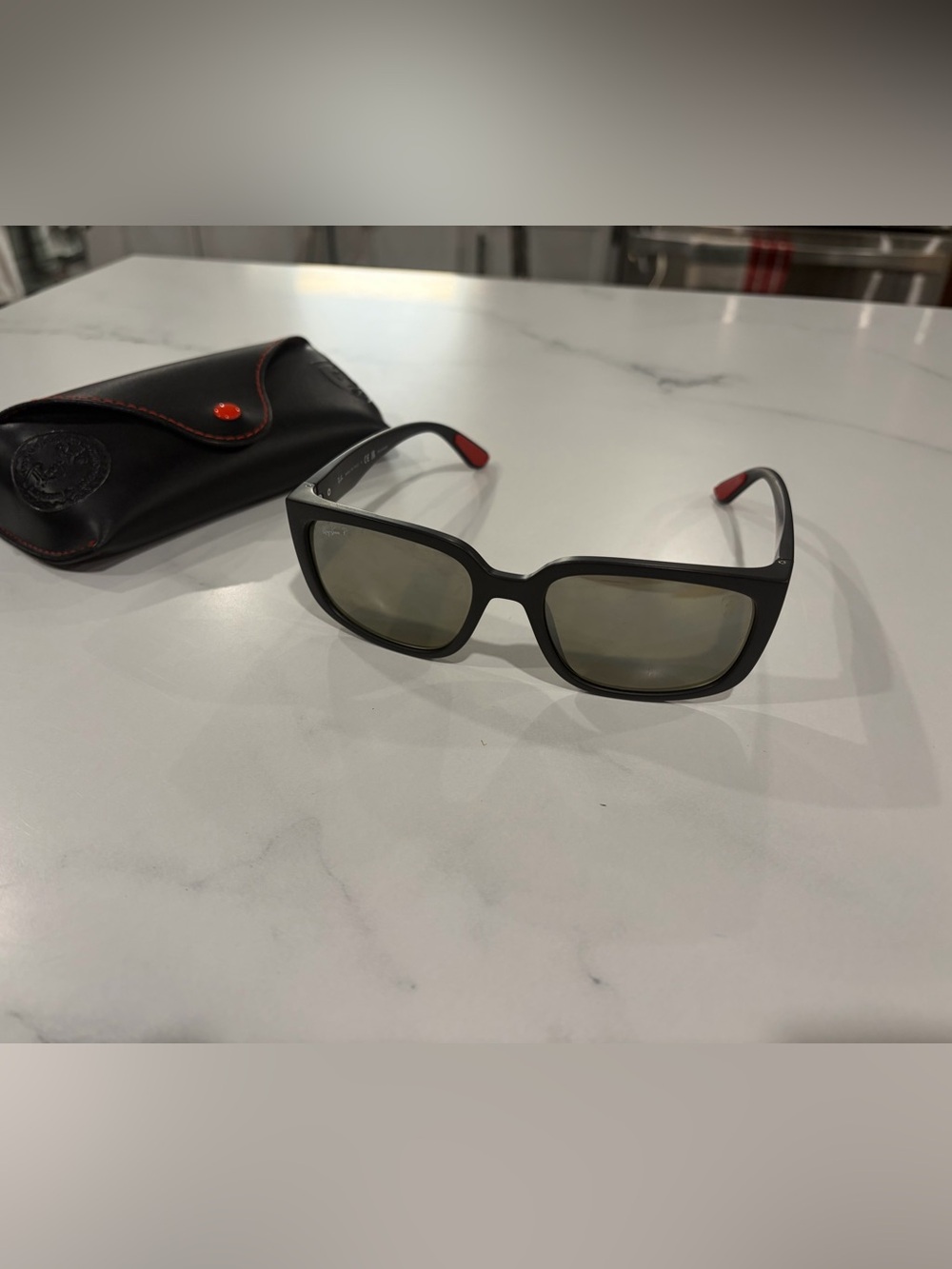 Ray-Ban Ferrari Black Frame Sunglasses with Red Temple Tips